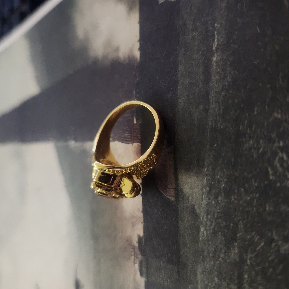 Gold Poison Ring with Orange Gemstone Size 7 - Picture 10 of 15